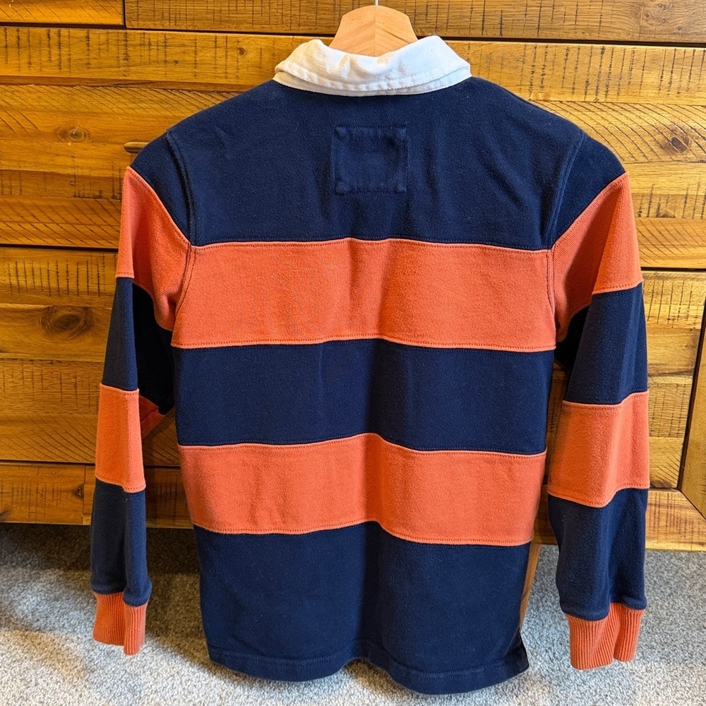 Mini Boden Navy and Orange Striped Rugby Shirt - Picture 4 of 4